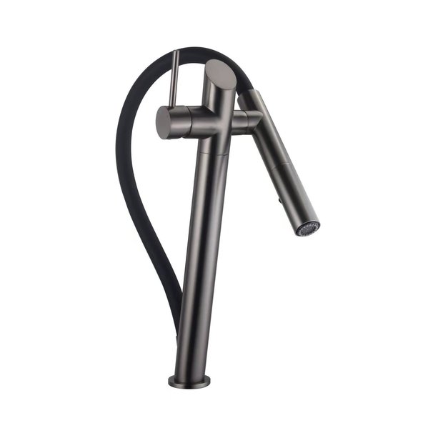 Смеситель для кухни AVRORA Kitchen Premier AV9012GM с высоким гибким изливом, оружейная сталь