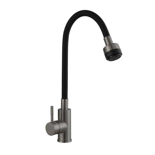 Смеситель для кухни AVRORA Kitchen AV9001GM с высоким гибким изливом, оружейная сталь