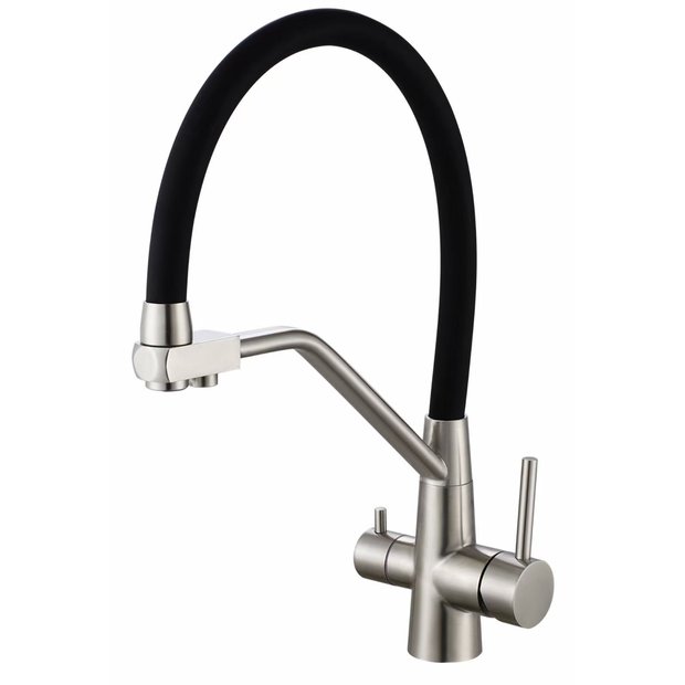Смеситель для кухни с подключением фильтра KITCHEN  AV9006SB с гибким изливом, цвет нержавеющая сталь, цвет излива чёрный