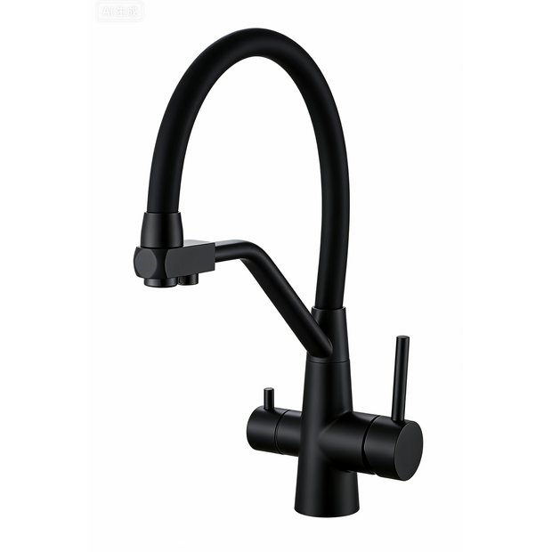 Смеситель для кухни с подключением фильтра KITCHEN  AV9006B с гибким изливом, цвет чёрный, цвет излива чёрный