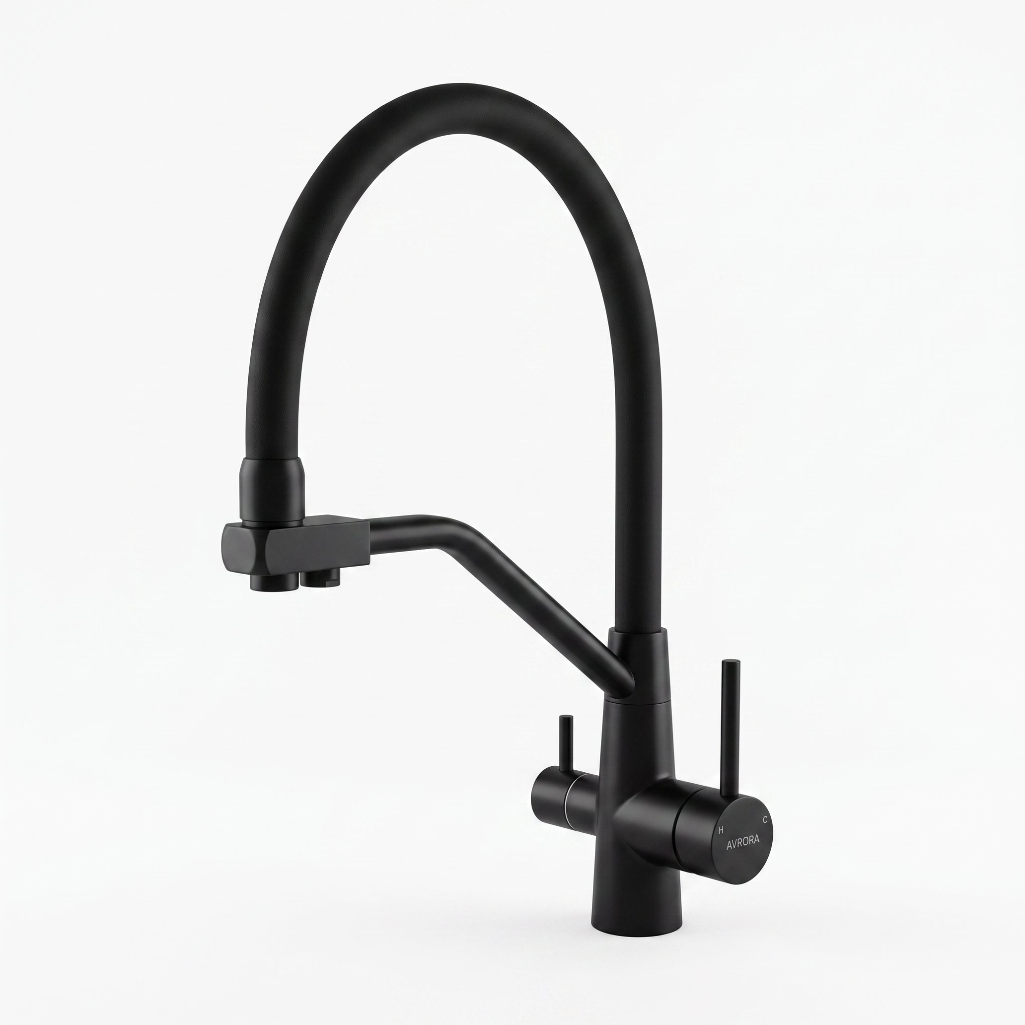 Смеситель для кухни с подключением фильтра KITCHEN  AV9006B с гибким изливом, цвет чёрный, цвет излива чёрный
