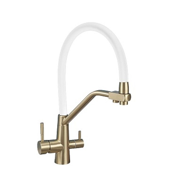 Смеситель для кухни AVRORA Kitchen AV9006Gold  с  гибким  изливом золото с подключением к фильтру питьевой воды