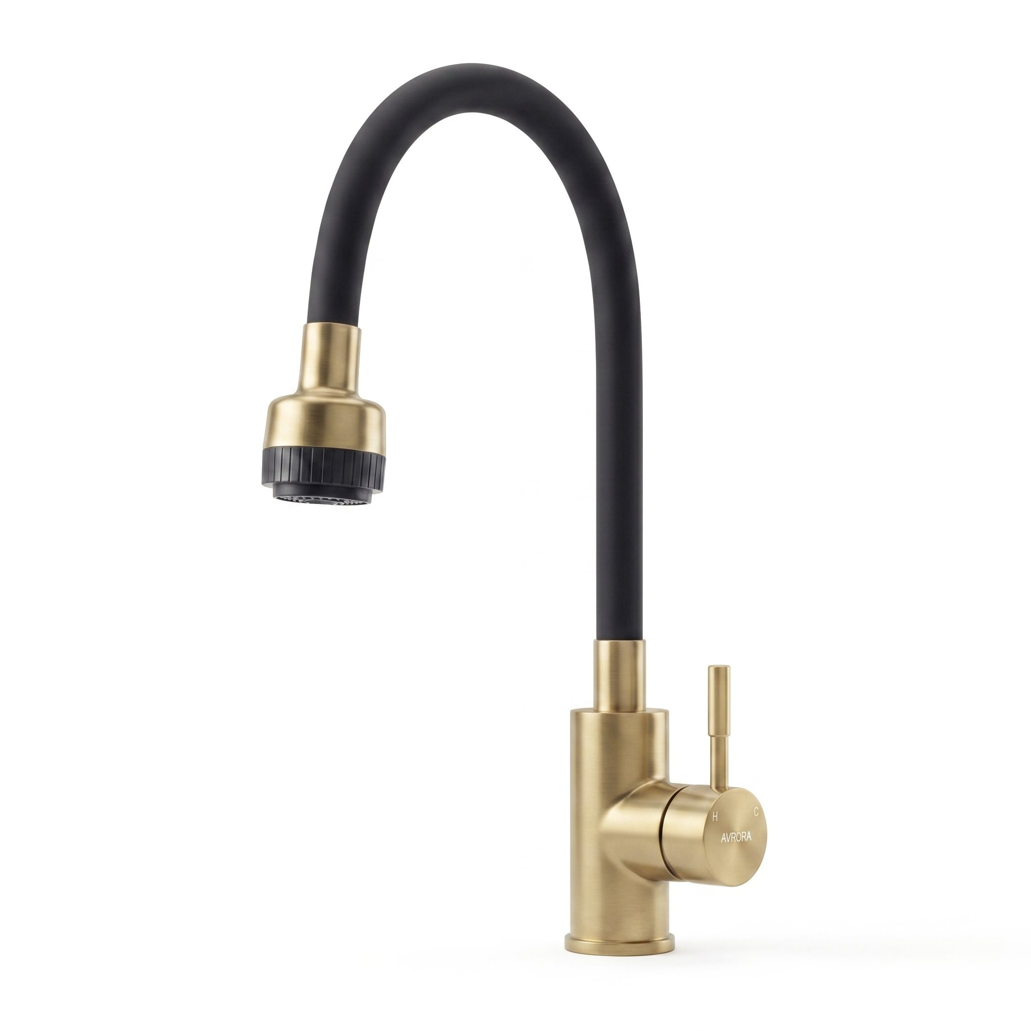 Смеситель для кухни KITCHEN  AV9001Gold с гибким изливом, цвет золото, цвет излива чёрный