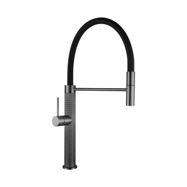 Смеситель для кухни AVRORA Kitchen Premier AV9010GM с высоким гибким изливом, оружейная сталь