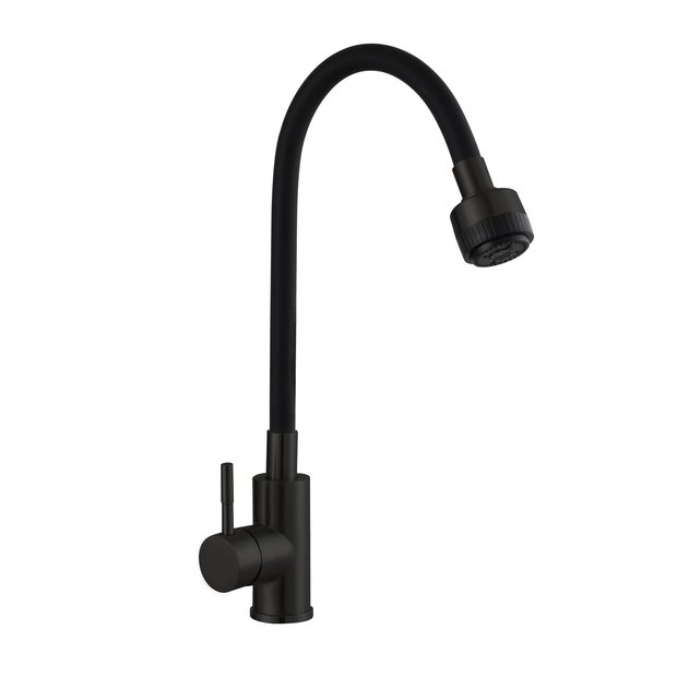 Смеситель для кухни AVRORA Kitchen AV9001B с высоким гибким изливом, черный