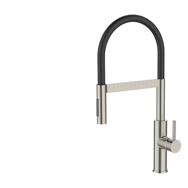 Смеситель для кухни KITCHEN  AV9014BN с гибким изливом, цвет брашированный никель, цвет излива чёрный