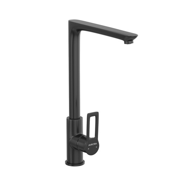 Смеситель для кухни AVRORA Elite AV3221 с высоким поворотным изливом в матовом черном цвете