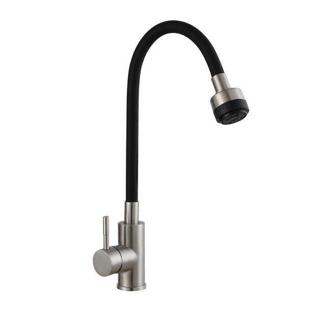 Смеситель для кухни AVRORA Kitchen AV9001S с высоким гибким изливом , нержавеющая сталь