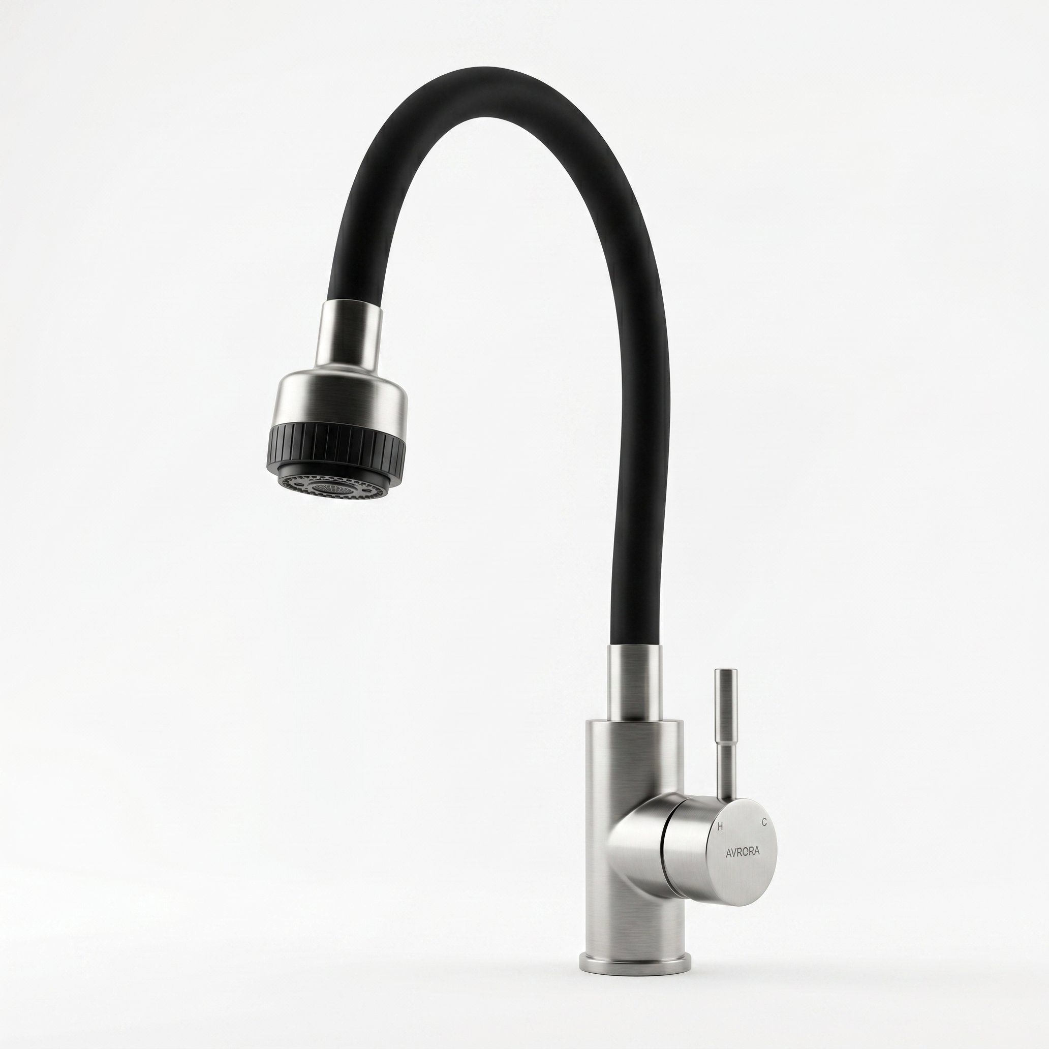Смеситель для кухни KITCHEN  AV9001S с гибким изливом, цвет нержавеющая сталь, цвет излива чёрный