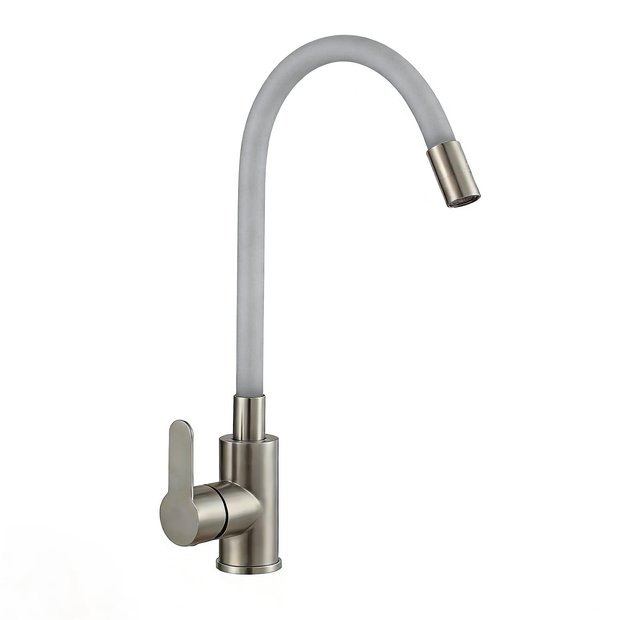 Смеситель для кухни AVRORA Kitchen AV9002SG с высоким гибким  изливом серый