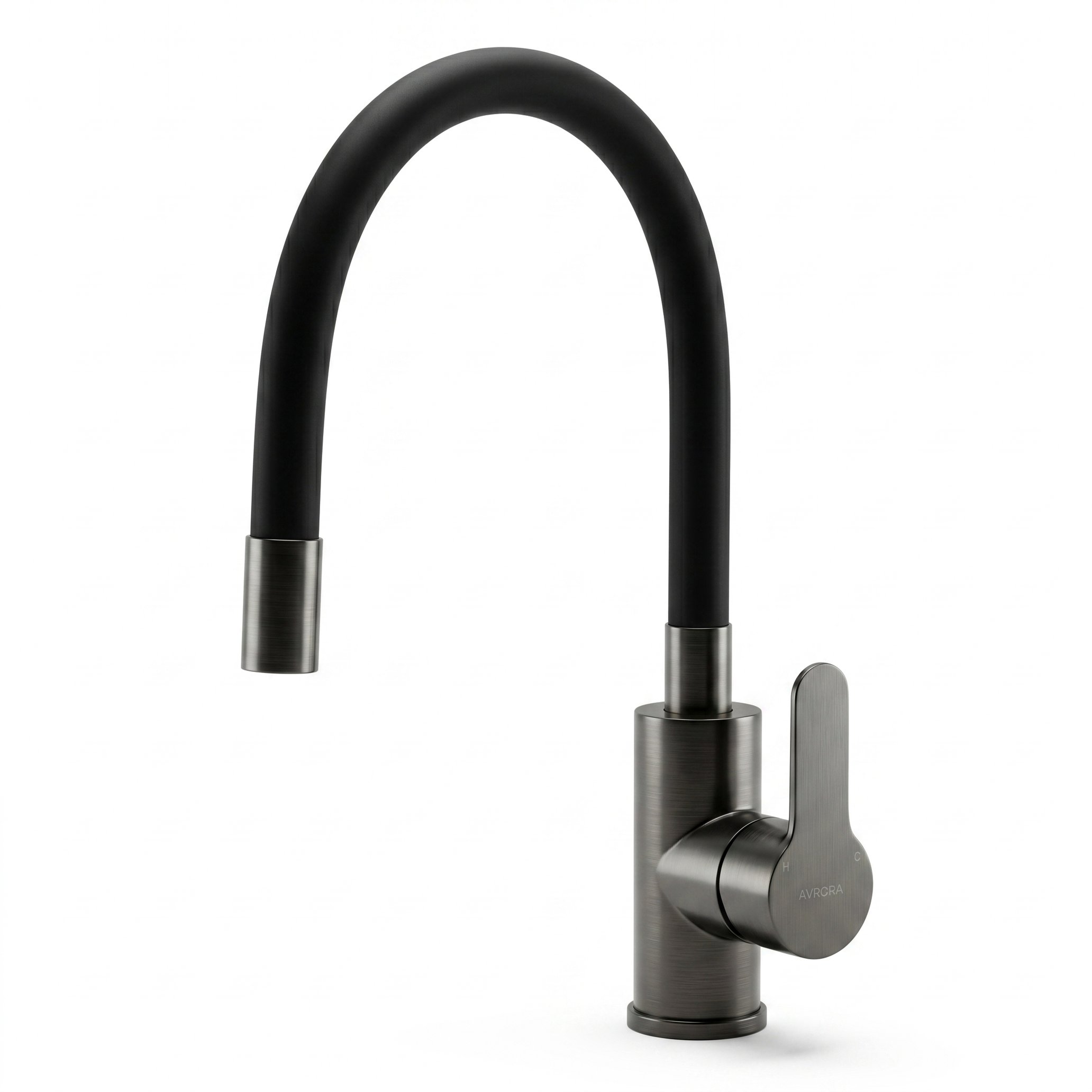 Смеситель для кухни KITCHEN  AV9002GM с гибким изливом, цвет оружейная сталь, цвет излива чёрный
