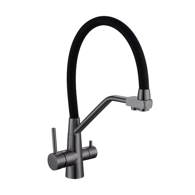 Смеситель для кухни AVRORA Kitchen AV9006GM с  гибким  изливом графит с подключением к фильтру питьевой воды