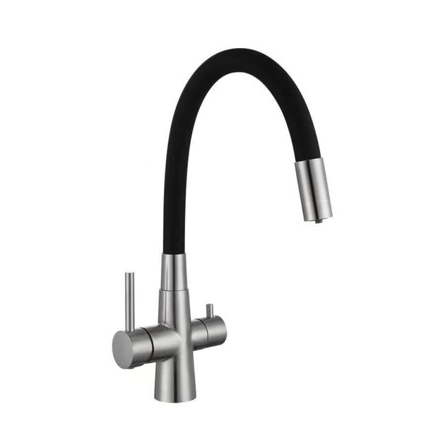 Смеситель для кухни AVRORA Kitchen AV9008S с гибким изливом нержавеющая сталь с подключением фильтра питьевой воды