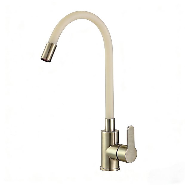 Смеситель для кухни KITCHEN  AV9002ST с гибким изливом, цвет нержавеющая сталь, цвет излива бежевый