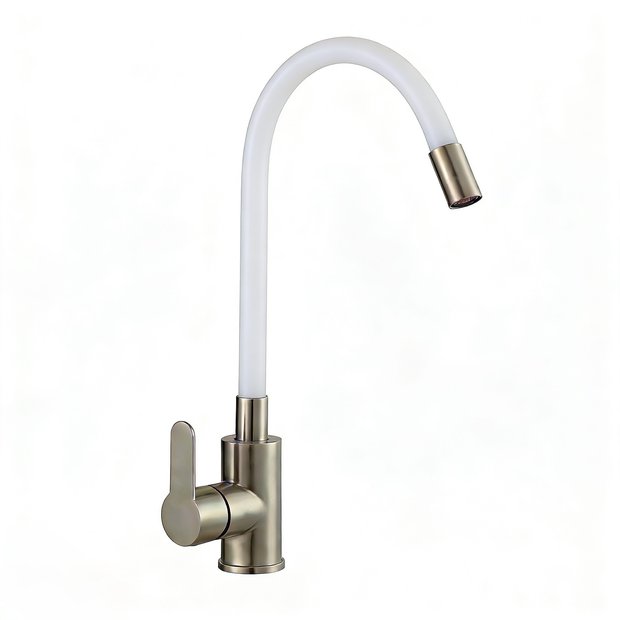 Смеситель для кухни AVRORA Kitchen AV9002SW с высоким гибким  изливом белый