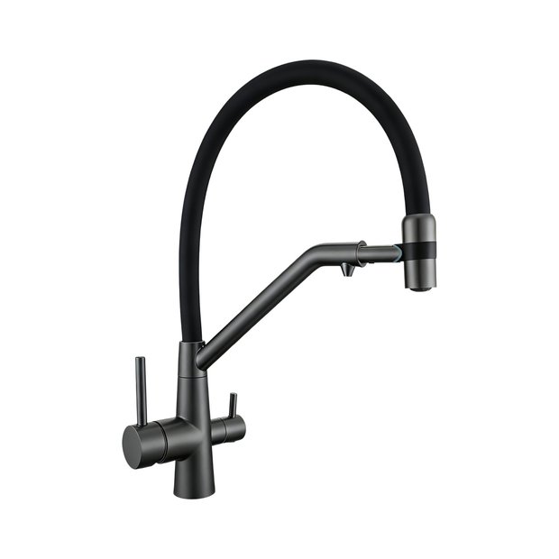Смеситель для кухни AVRORA Kitchen AV9009GM с гибким изливом оружейная сталь с подключением фильтра питьевой воды