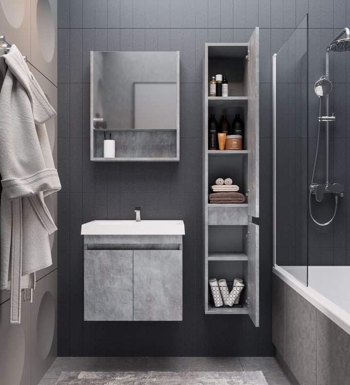 IZEO 60 комплект мебели подвесной c дверцами (тумба+умывальник Дакота 60), цвет Камень Темный