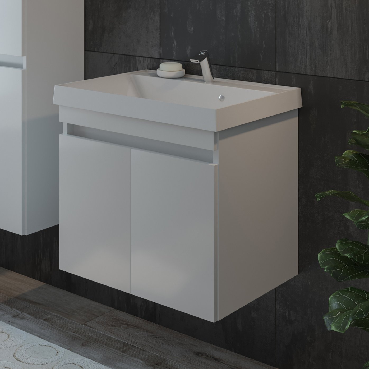 ИЗЕО 60 комплект мебели подвесной c дверцами (тумба + умывальник Дакота 60), Белый