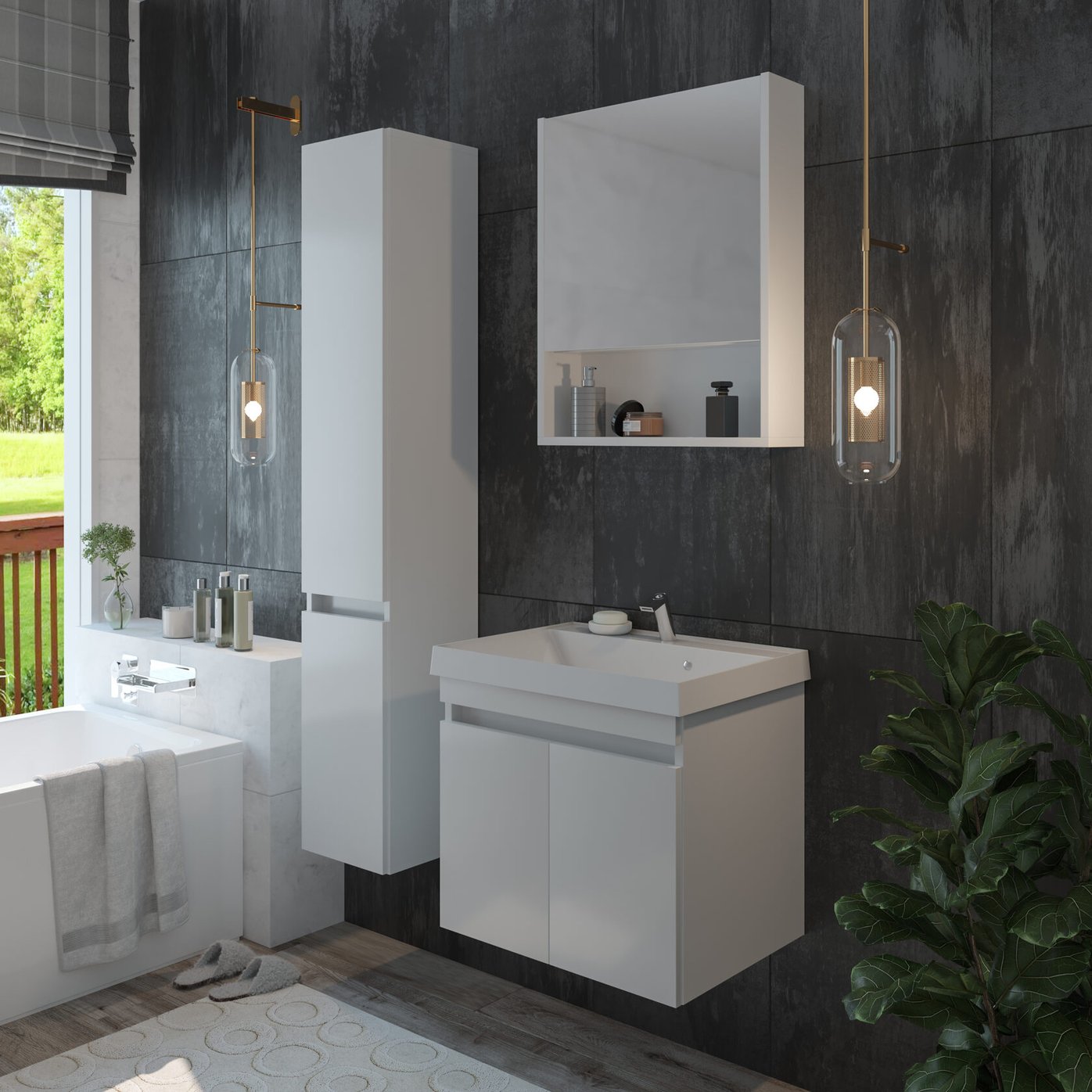 ИЗЕО 60 комплект мебели подвесной c дверцами (тумба + умывальник Дакота 60), Белый