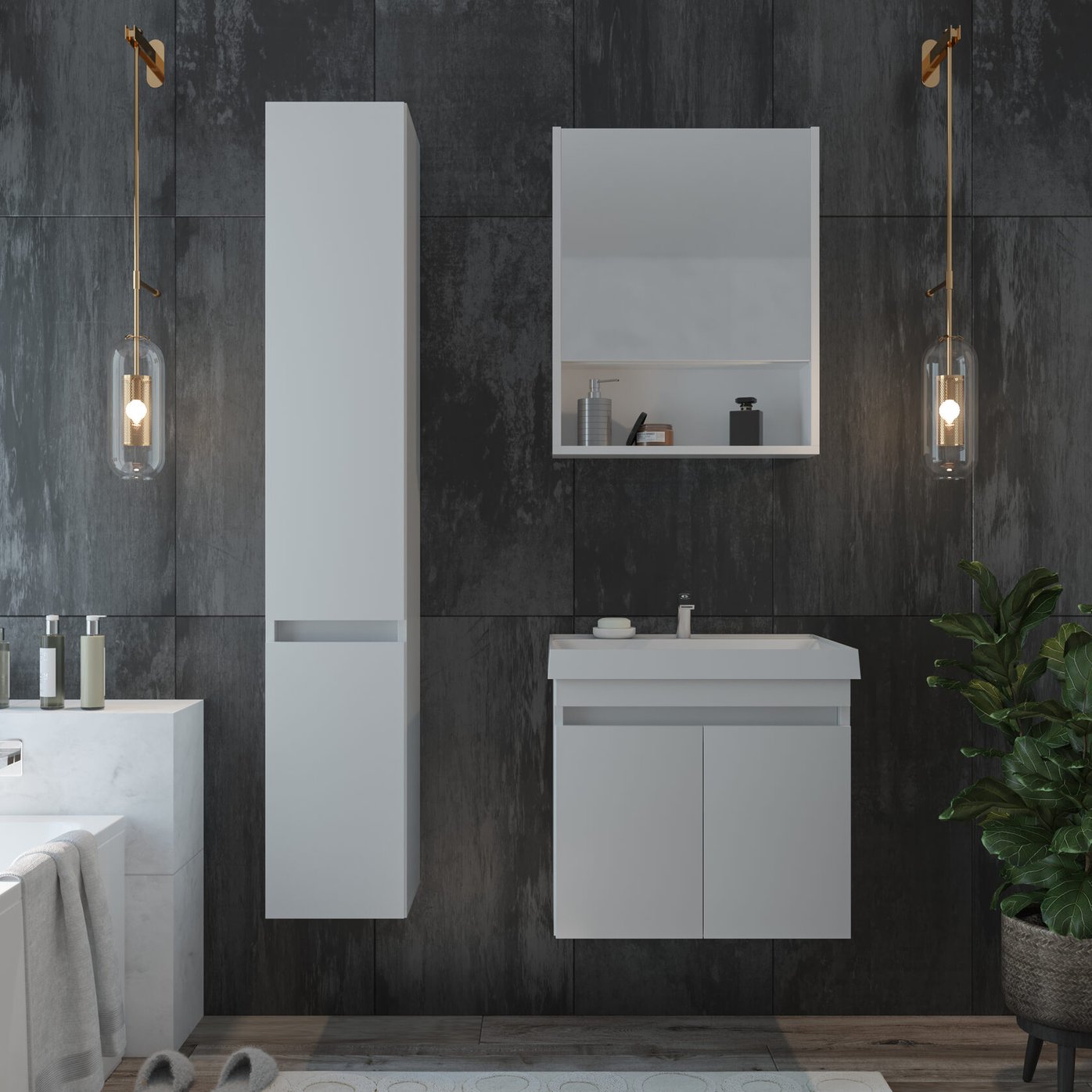 ИЗЕО 60 комплект мебели подвесной c дверцами (тумба + умывальник Дакота 60), Белый