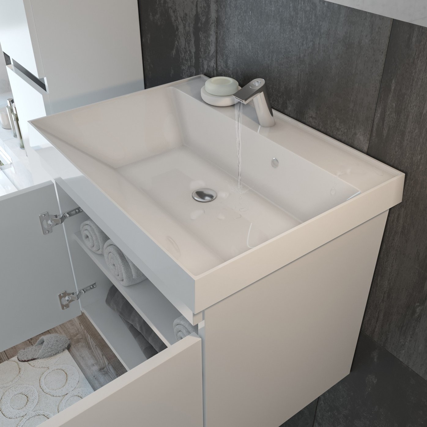 ИЗЕО 60 комплект мебели подвесной c дверцами (тумба + умывальник Дакота 60), Белый