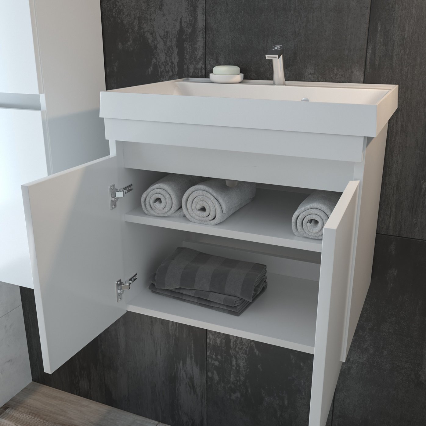 ИЗЕО 60 комплект мебели подвесной c дверцами (тумба + умывальник Дакота 60), Белый