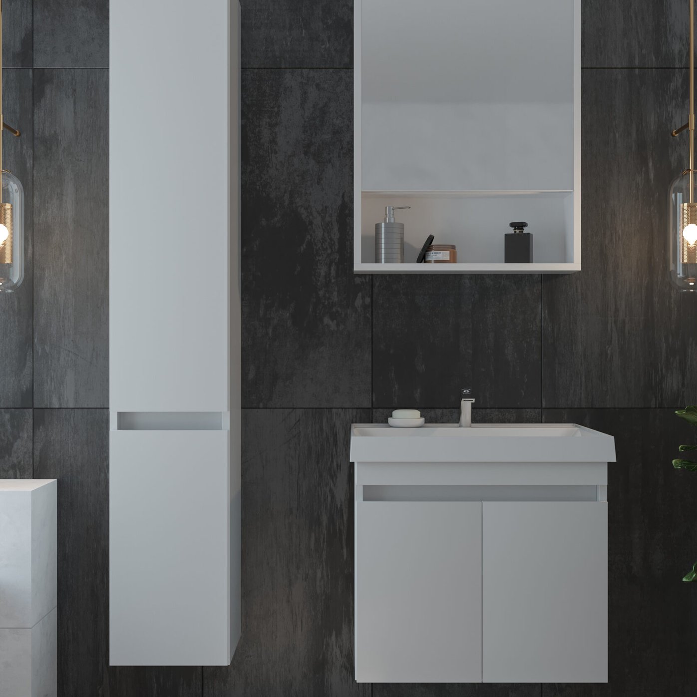 ИЗЕО 60 комплект мебели подвесной c дверцами (тумба + умывальник Дакота 60), Белый