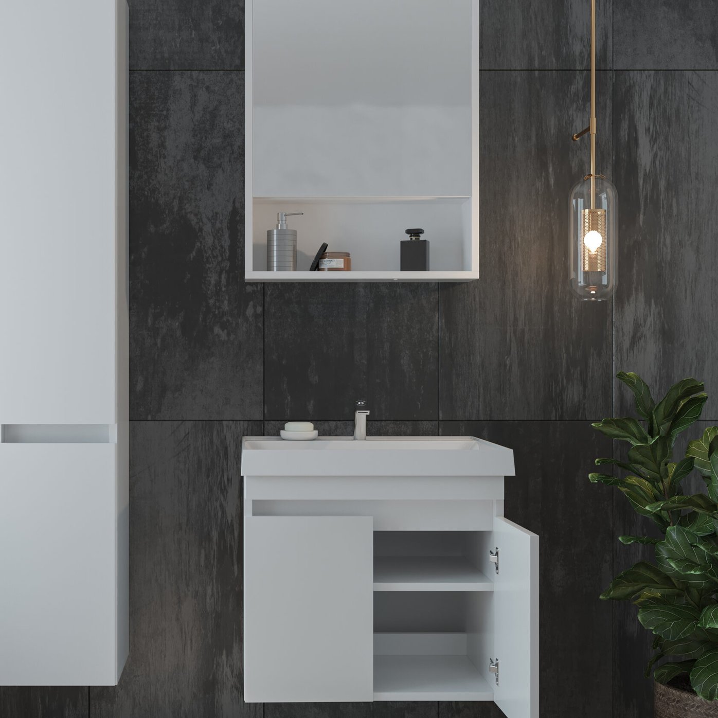 ИЗЕО 60 комплект мебели подвесной c дверцами (тумба + умывальник Дакота 60), Белый