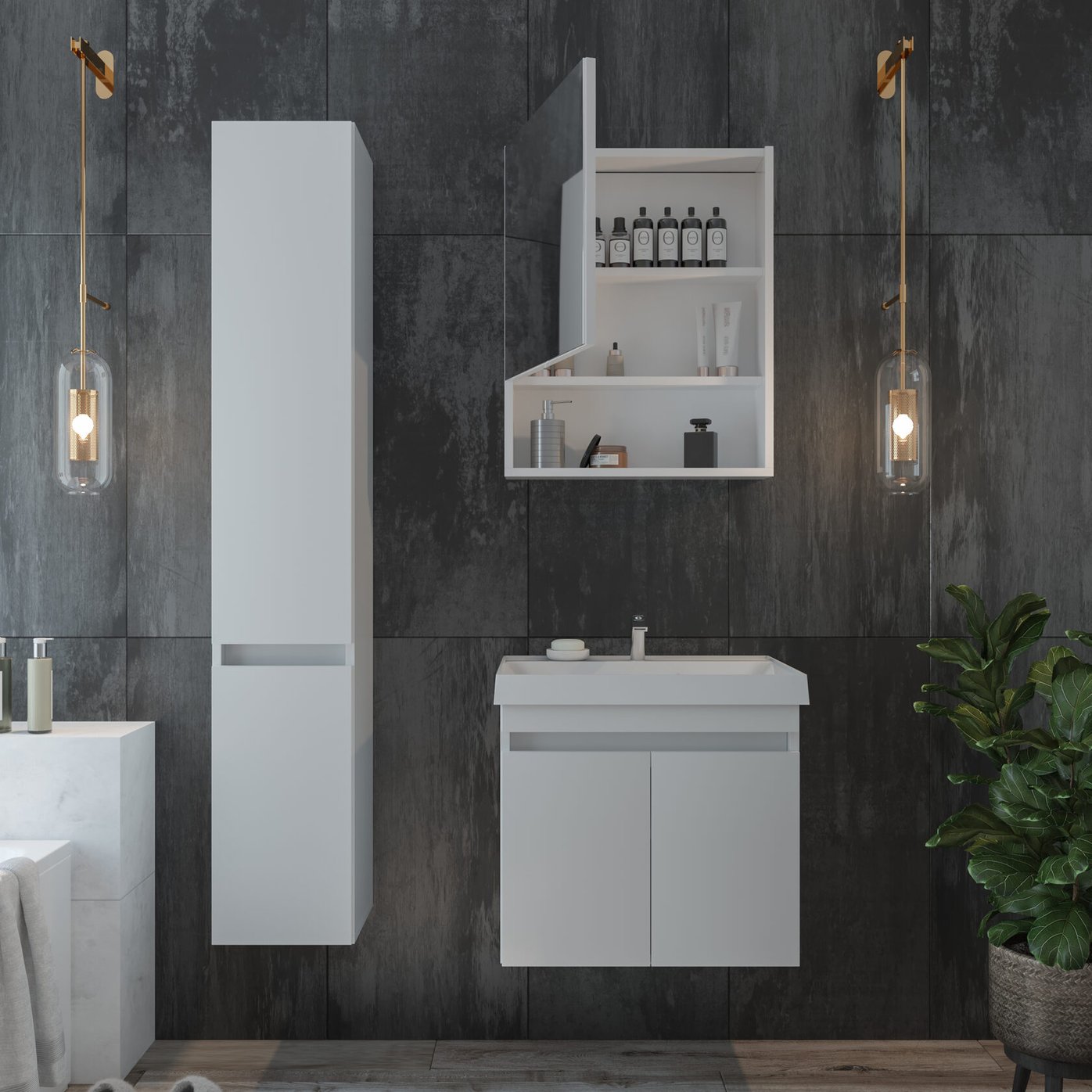 ИЗЕО 60 комплект мебели подвесной c дверцами (тумба + умывальник Дакота 60), Белый