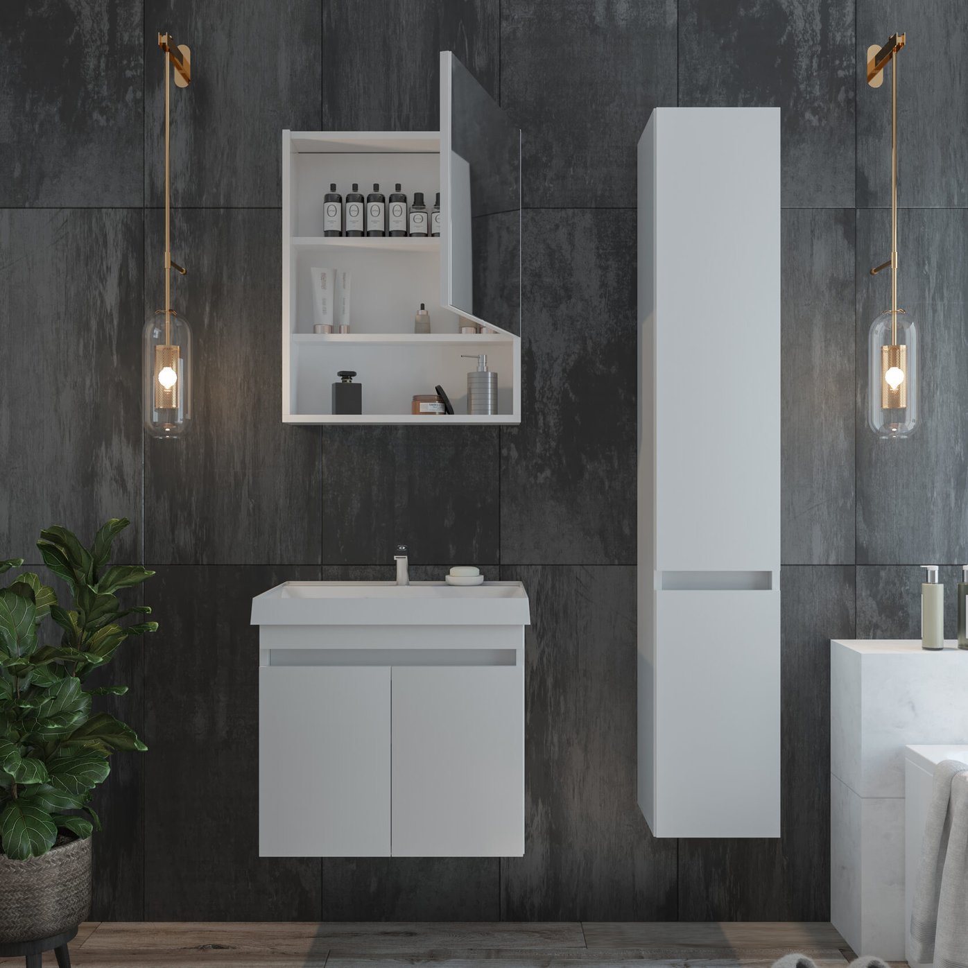 ИЗЕО 60 комплект мебели подвесной c дверцами (тумба + умывальник Дакота 60), Белый