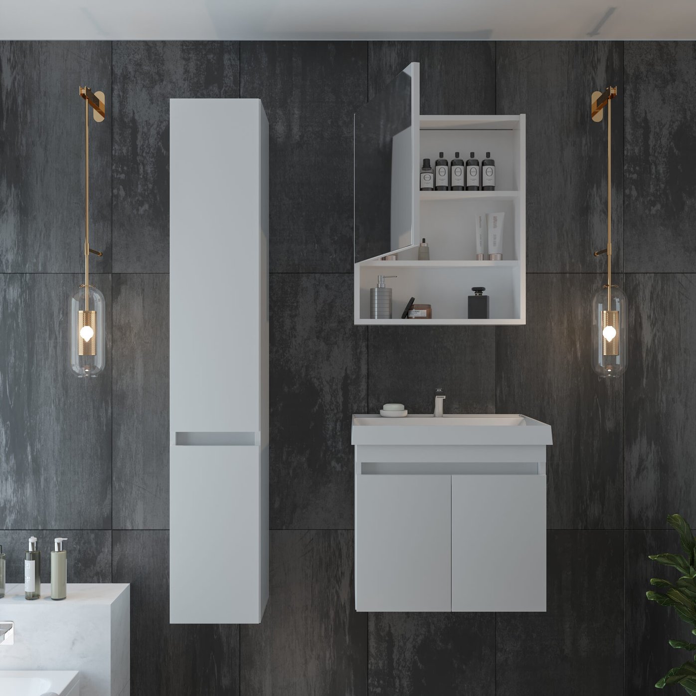 ИЗЕО 60 комплект мебели подвесной c дверцами (тумба + умывальник Дакота 60), Белый