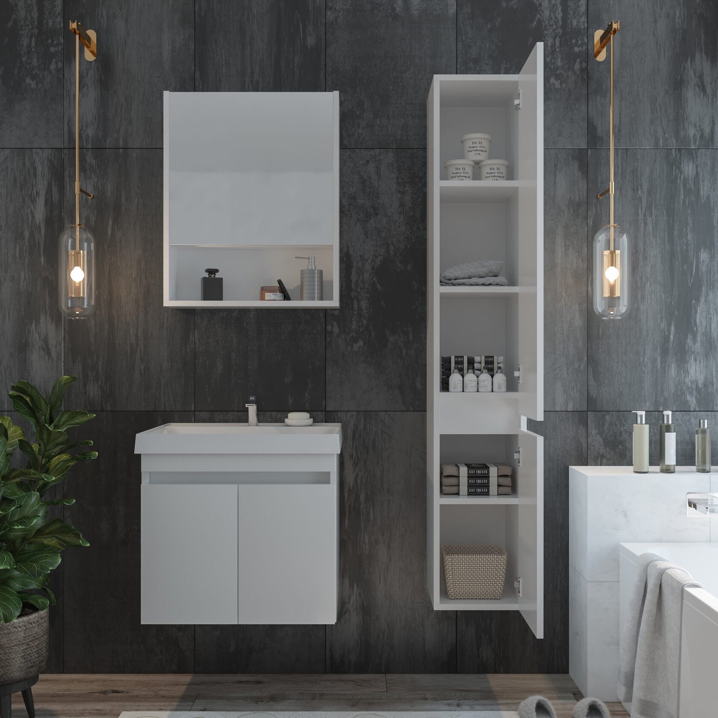 ИЗЕО 60 комплект мебели подвесной c дверцами (тумба + умывальник Дакота 60), Белый