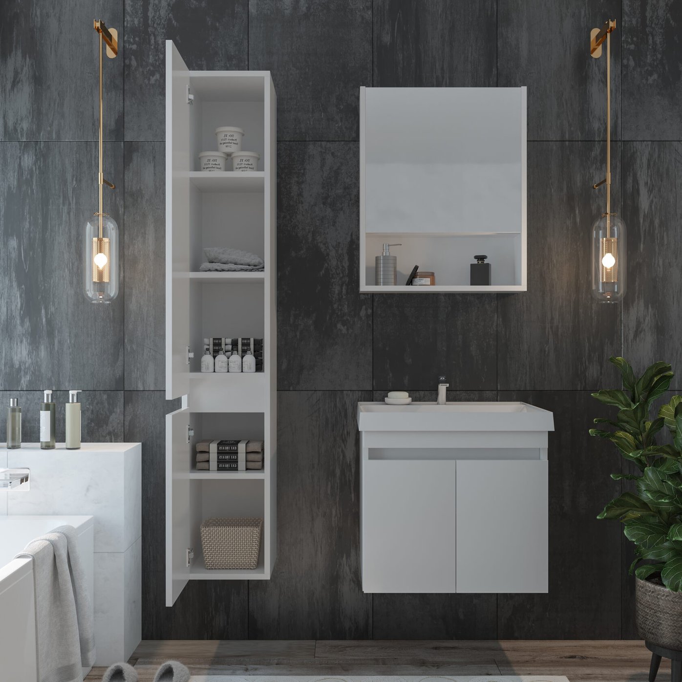 ИЗЕО 60 комплект мебели подвесной c дверцами (тумба + умывальник Дакота 60), Белый