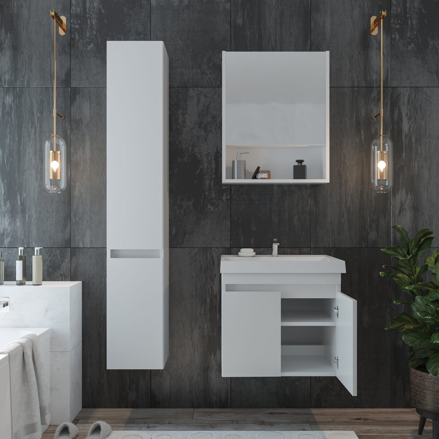 ИЗЕО 60 комплект мебели подвесной c дверцами (тумба + умывальник Дакота 60), Белый