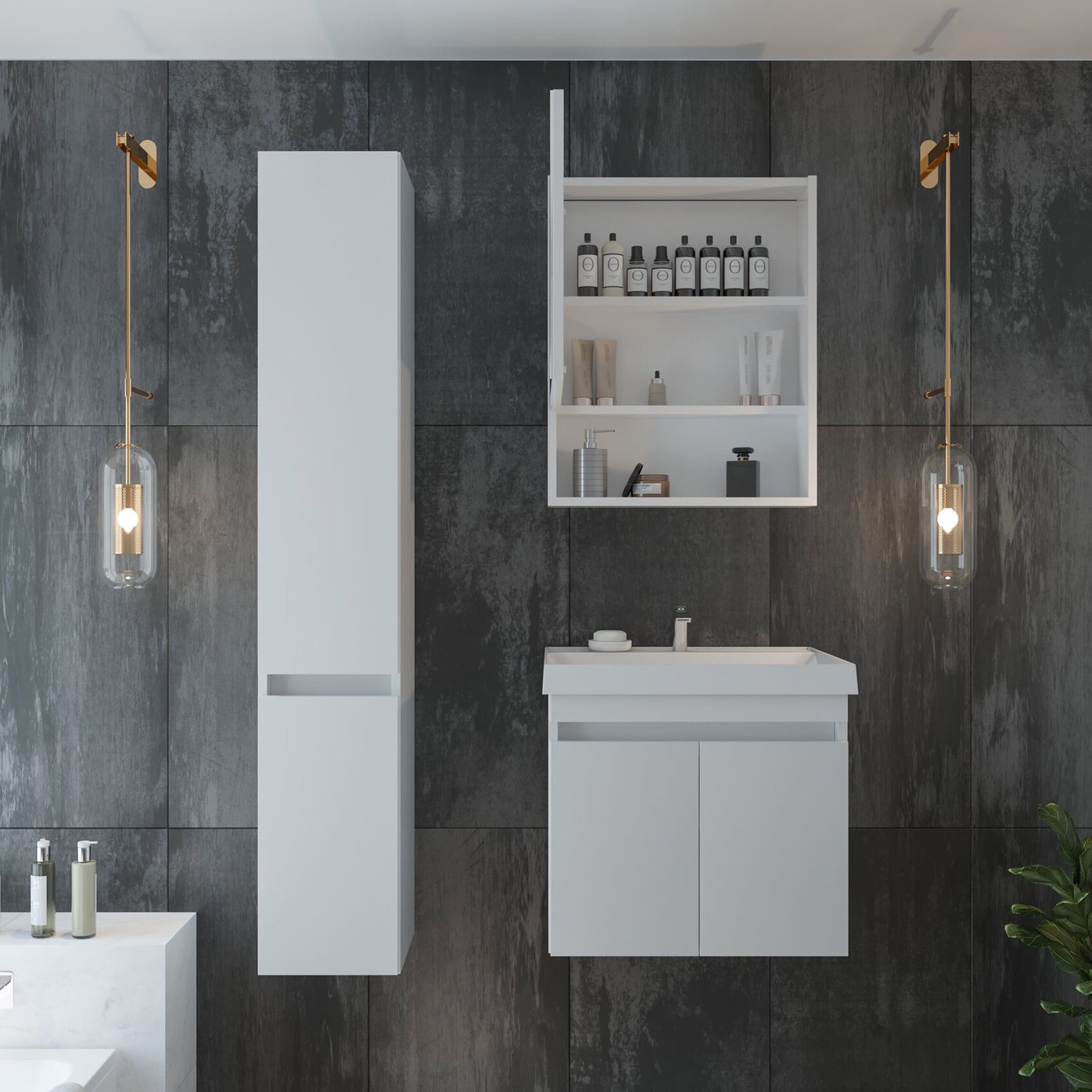 ИЗЕО 60 комплект мебели подвесной c дверцами (тумба + умывальник Дакота 60), Белый