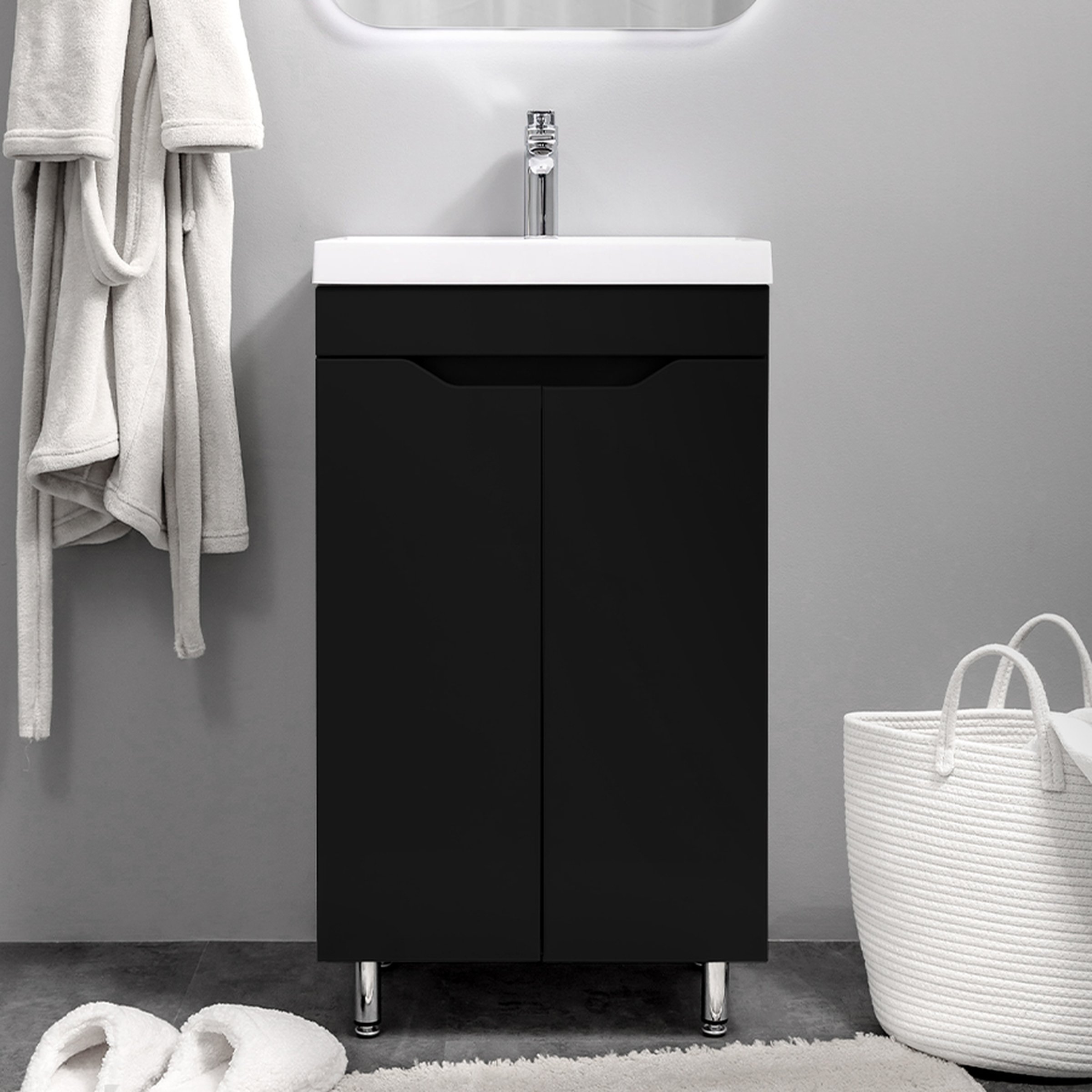 АРОНА 50 Комплект мебели напольный с дверцами, фасад МДФ с вырезами (под Слим 50/Альтаис 35), Черный AR-T50-Bl2