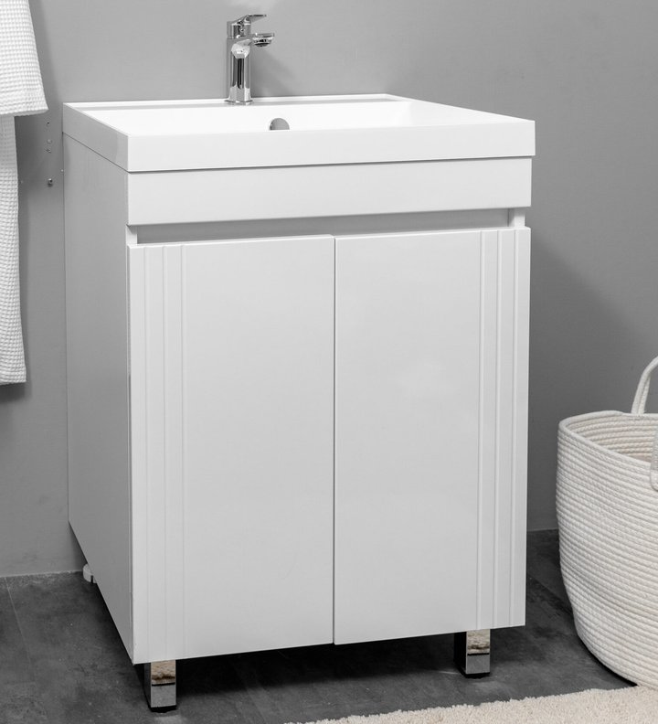 LINGO 60 комплект, напольный с полосками на дверцах, фасад МДФ с фрезеровкой (под Астория), цвет Белый LI-T60-W2