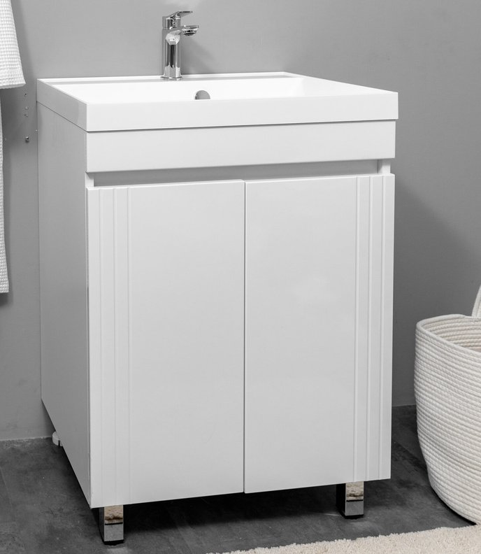 ЛИНГО 60 комплект, напольный с полосками на дверцах, фасад МДФ с фрезеровкой (под Астория), цвет Белый LI-T60-W2