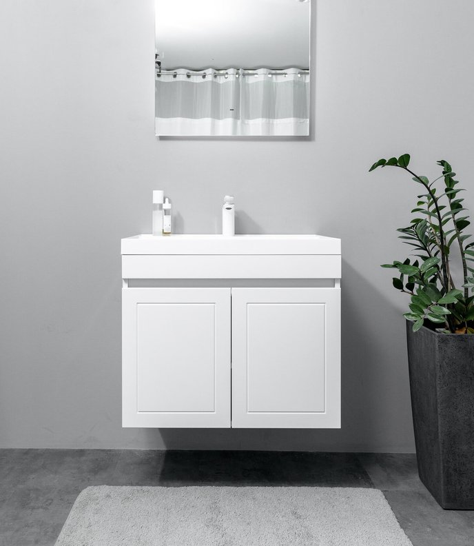 GRAZIA 70 Комплект мебели подвесной c 2 дверцами, фасад МДФ с фрезеровкой по периметру (тумба + раковина Астория 70), Белый GR-T70-W