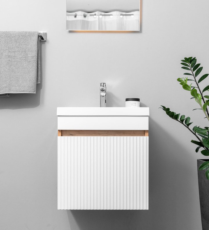 Fresco 50 комплект мебели подвесной c 1 МДФ дверью (под Слим50/Altais 35), цвет Белый+Дуб крафт Fr-T50FrW/KPW