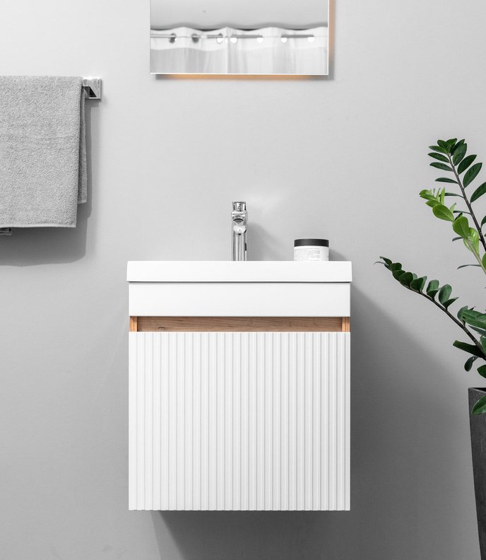 Fresco 50 комплект мебели подвесной c 1 МДФ дверью (под Слим50/Altais 35), цвет Белый+Дуб крафт Fr-T50FrW/KPW