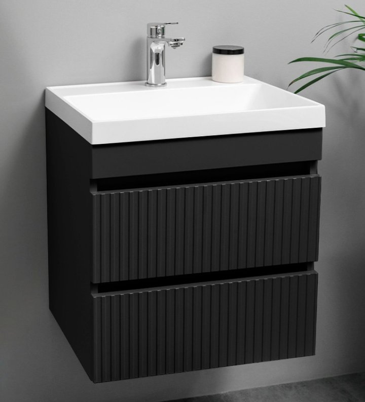 SCANNO 50 Комплект мебели подвесной c ящиками (фрезеровка) под раковину Слим 50/Altais 35, цвет черный SC-T50-Bl