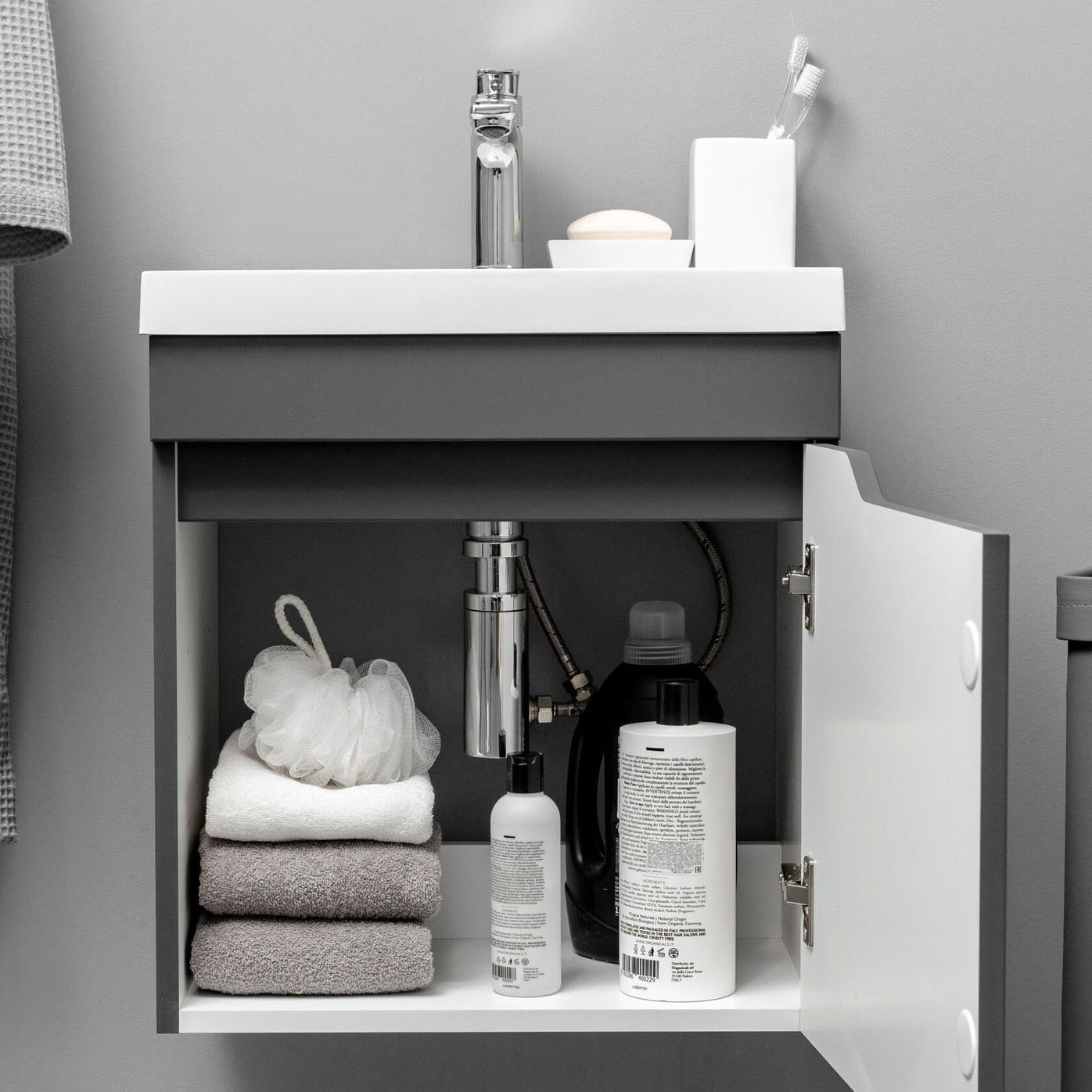 ФОРТУНА 50 Комплект мебели подвесной, дверь с вырезом (под Слим 50/Альтаис 35), цвет Графит FT-S-T50Gr