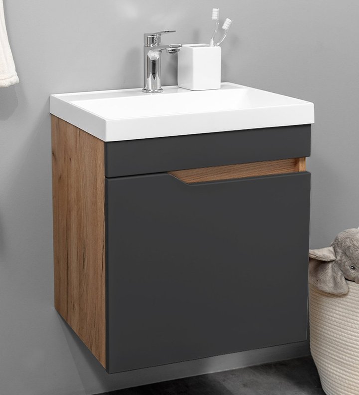 Fortuna 50 Комплект мебели подвесной, дверь с вырезом (под Слим 50/Altais 35), цвет Графит+Крафт FT-S-T50Gr/PW