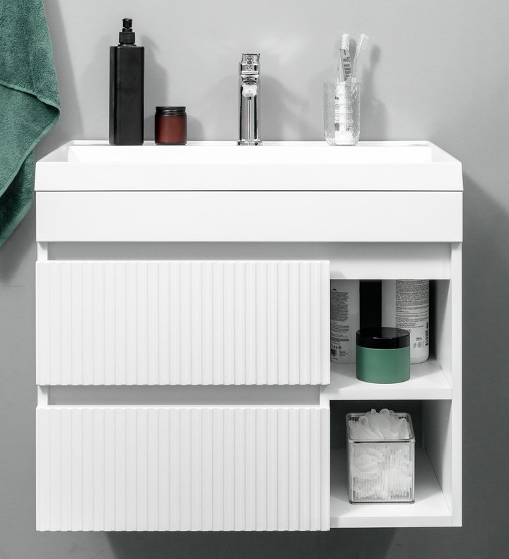 Puro 70 Комплект мебели подвесной c 2 ящиками, фасад МДФ с фрезеровкой и нишами (тумба + раковина Altais 70), Белый PU-T70-W