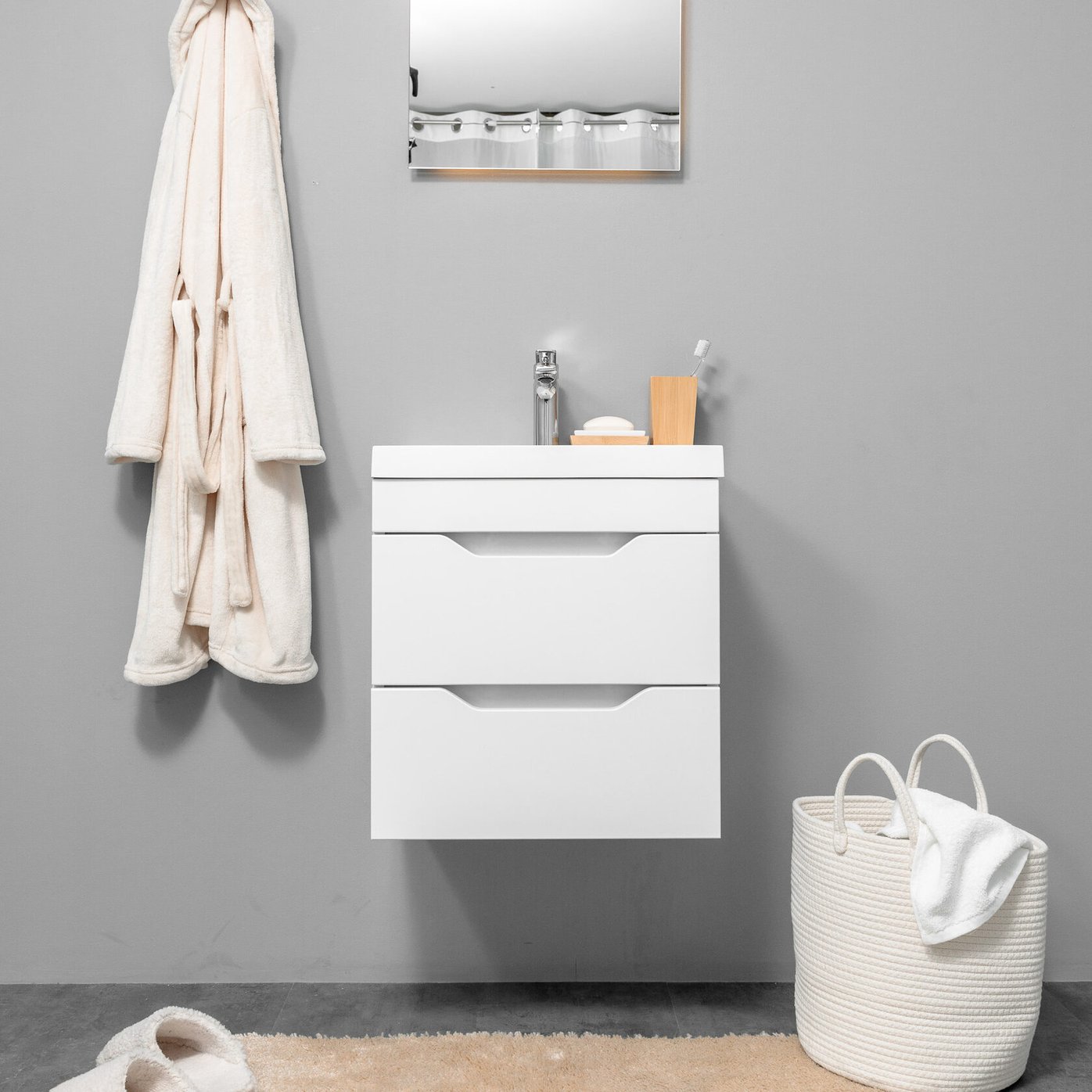 АРОНА 50 Комплект мебели подвесной с ящиками, фасад МДФ с вырезами (под Слим 50/Альтаис 35), Белый AR-T50-Wdr