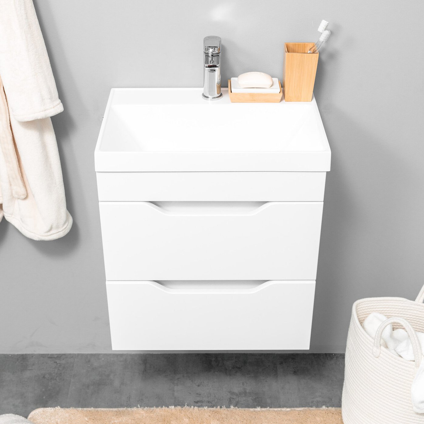 АРОНА 50 Комплект мебели подвесной с ящиками, фасад МДФ с вырезами (под Слим 50/Альтаис 35), Белый AR-T50-Wdr