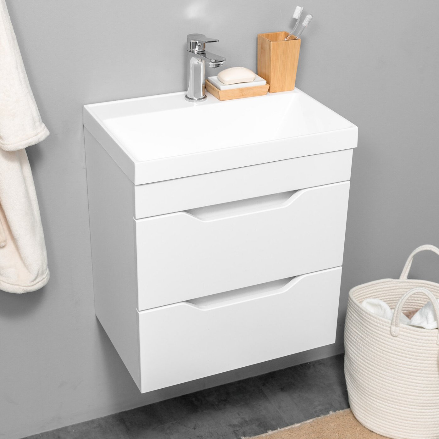 АРОНА 50 Комплект мебели подвесной с ящиками, фасад МДФ с вырезами (под Слим 50/Альтаис 35), Белый AR-T50-Wdr