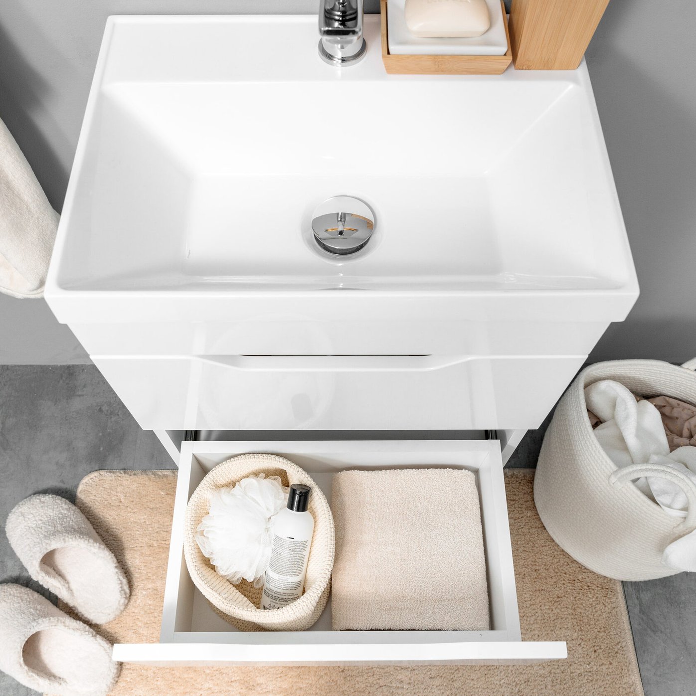 АРОНА 50 Комплект мебели подвесной с ящиками, фасад МДФ с вырезами (под Слим 50/Альтаис 35), Белый AR-T50-Wdr