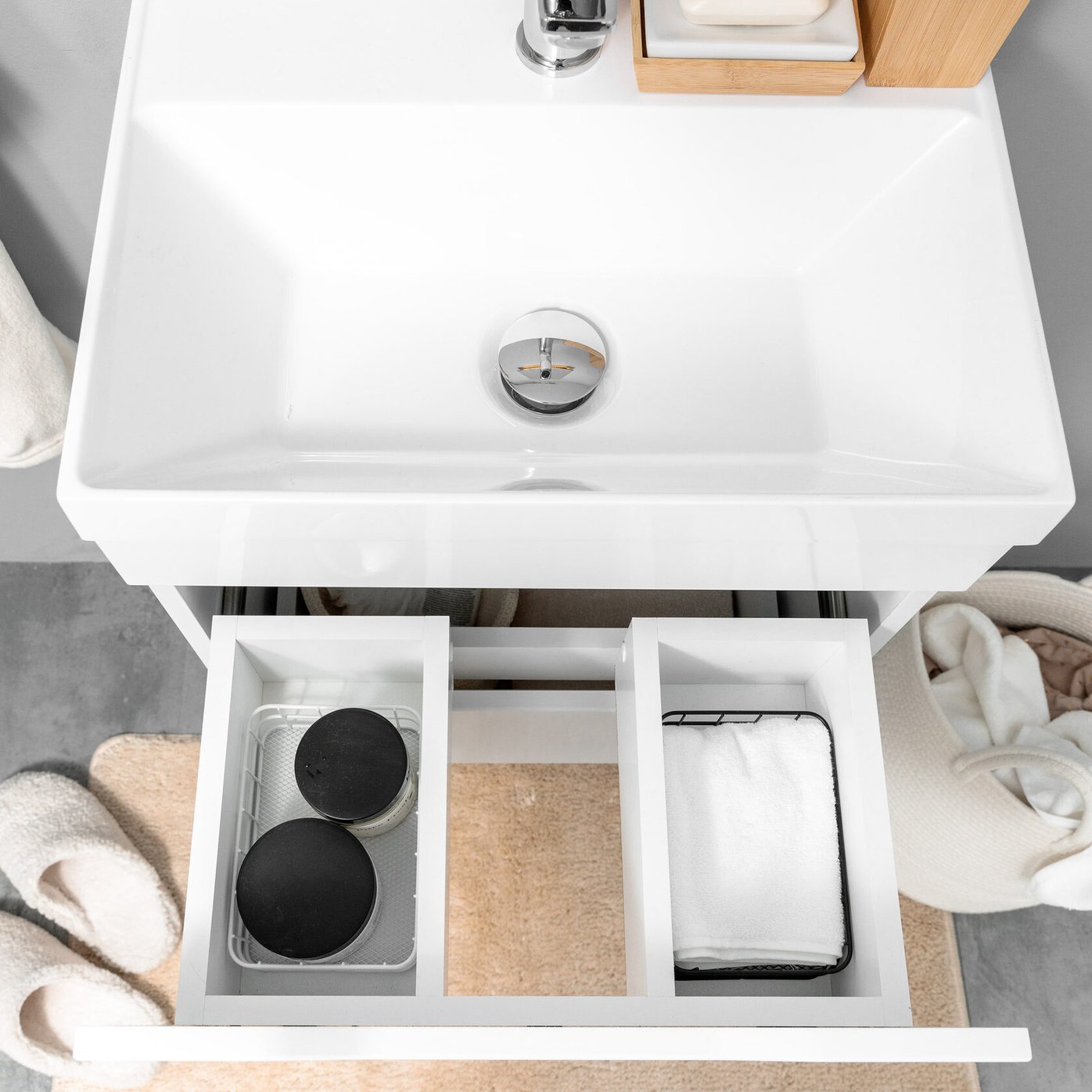 АРОНА 50 Комплект мебели подвесной с ящиками, фасад МДФ с вырезами (под Слим 50/Альтаис 35), Белый AR-T50-Wdr